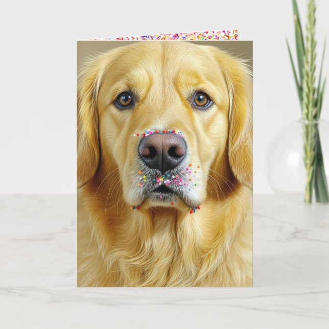 Birthday Candy Sprinkles On a Golden Retriever Card (Front)