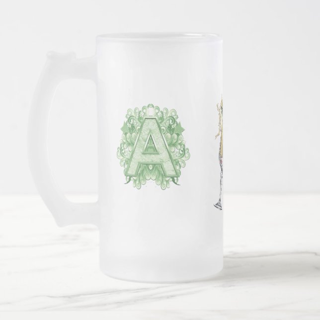 Birthday-Capital Monogram -letter A Frosted Glass Beer Mug (Left)