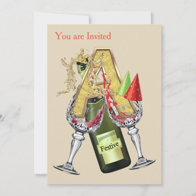 Birthday-Capital Monogram -letter A Invitation (Front)