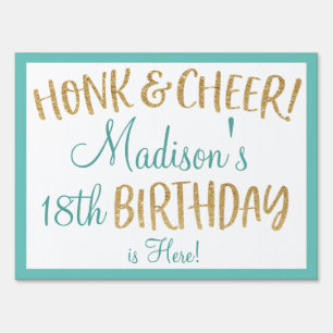 Birthday Car Parade Custom Teal Gold Glitter Lawn Sign
