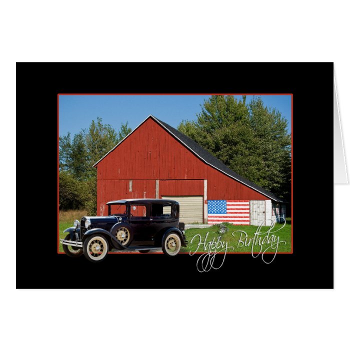 Birthday Car with Barn for Dad Greeting Card