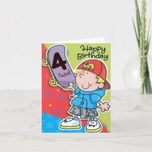 Birthday Card - 4 Today Skateboard Kid