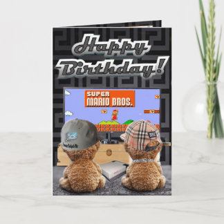 Birthday card bears playing mario
