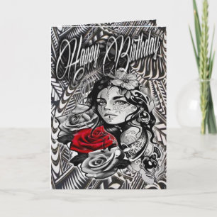Birthday card black and grey woman