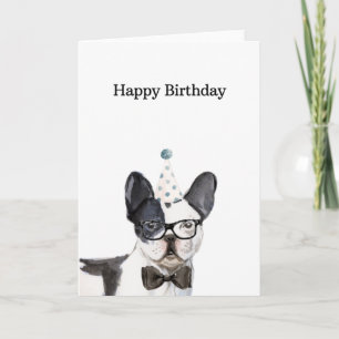 Birthday Card, Black and White French Bulldog Card