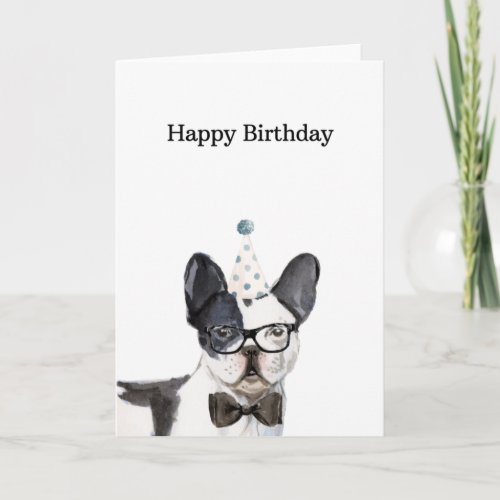Birthday Card Black and White French Bulldog Card