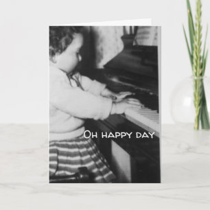 Birthday card black & white girl playing piano