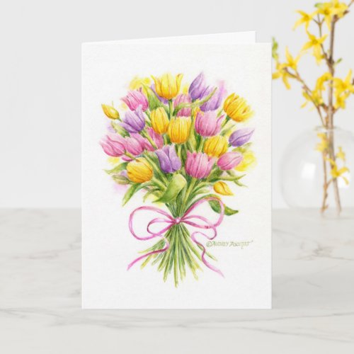 Birthday Card Bright and Beautiful Tulip Bouquet