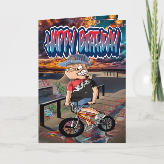 Birthday card Cartoon BMX (Front)