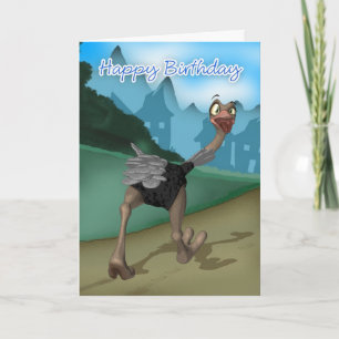 Birthday Card - Cartoon Ostrich - Digital Painting