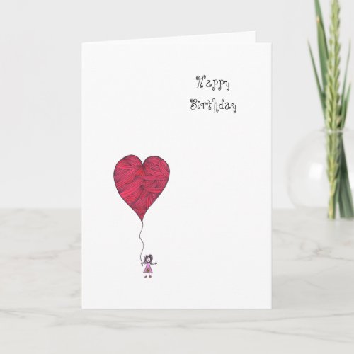 Birthday card character with red balloon
