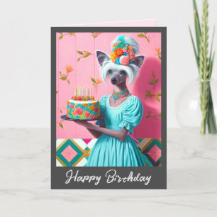 Birthday Card Chinese Crested Dog Birthday Cake