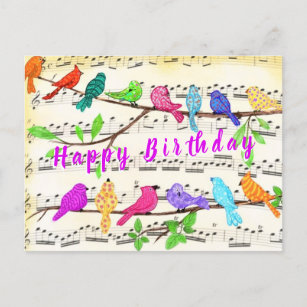 Birthday Card Colorful Birds Musical Spring