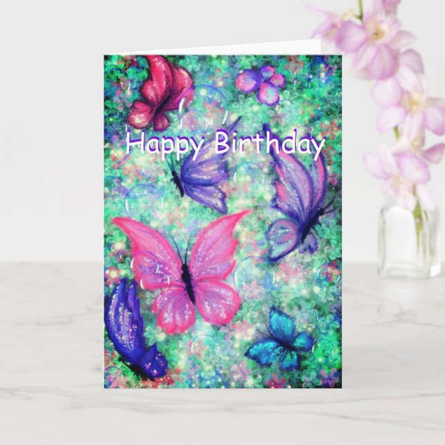 Birthday Card Colorful Butterflies Flying (Orchid)