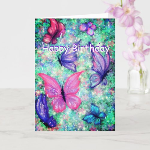 Birthday Card Colorful Butterflies Flying