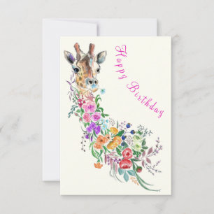 Birthday Card Colorful Flowers Bouquet Giraffe