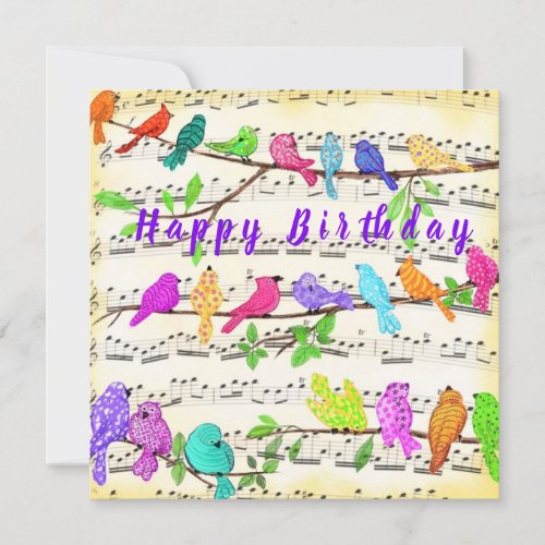 Birthday Card Colorful Musical Birds _ Spring