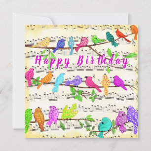 Birthday Card Colorful Musical Birds Spring Joy