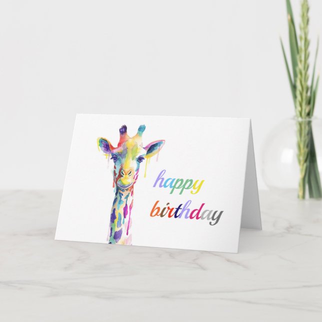 Birthday Card - Colourful Giraffe (Front)