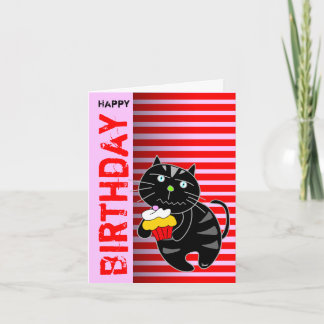 Birthday Card Cupcake Black Cat