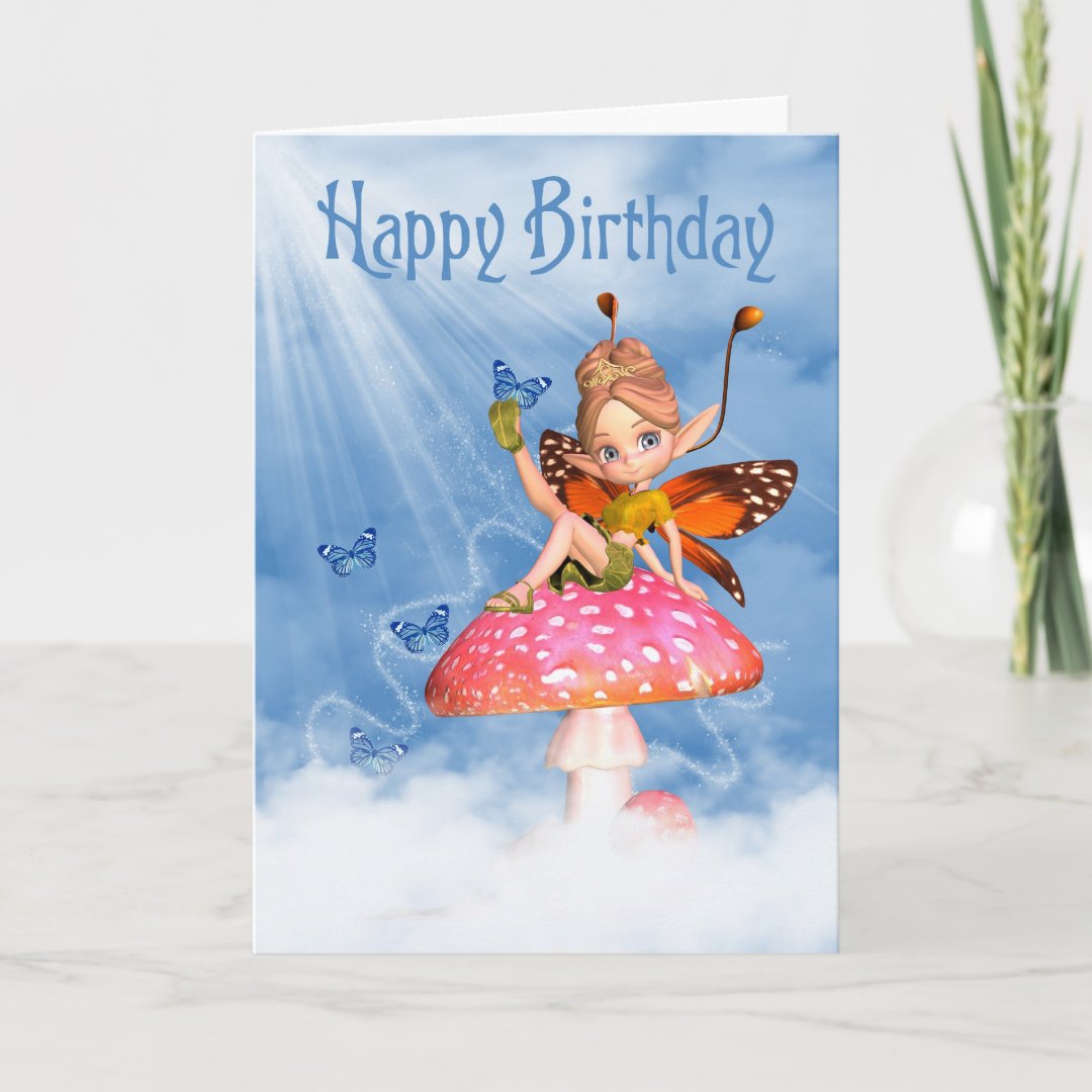 Birthday Card - Cute Fairy On A Mushroom | Zazzle