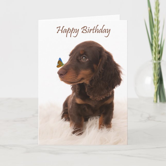 Birthday card dog with butterfly on nose (Front)