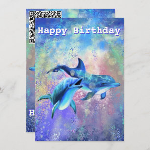 Birthday Card Dolphin Couple Your QR Code Wish
