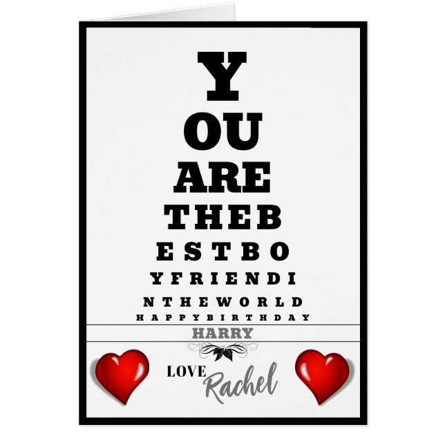 Birthday Card-Eye Chart-Fun-Heart-Personalize-Man Cards (Front)
