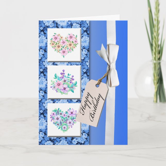 Birthday Card floral design Gift ribbon (Front)