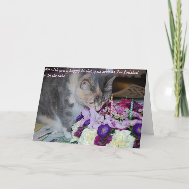 Birthday Card, flowers and cat Card (Front)