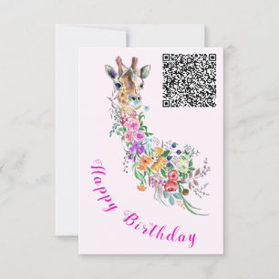Birthday Card Flowers Bouquet Giraffe QR Code Wish