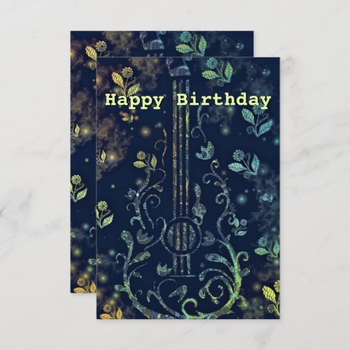 Birthday Card Flowers Guitar Musical