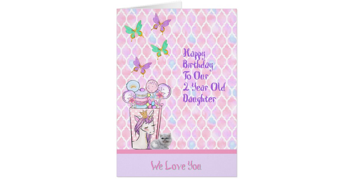 Birthday Card For 2 Year Old Daughter Unicorn Zazzle Com