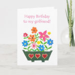 Birthday Card for a Girlfriend<br><div class="desc">A pretty Birthday Card for a Girlfriend,  with a window-box full of brightly colored flowers,  from a handpainted paper collage by Judy Adamson. Matching gifts and other greeting cards are also available in my store.</div>