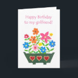 Birthday Card for a Girlfriend<br><div class="desc">A pretty Birthday Card for a Girlfriend,  with a window-box full of brightly colored flowers,  from a handpainted paper collage by Judy Adamson. Matching gifts and other greeting cards are also available in my store.</div>