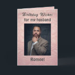Birthday Card for a Husband Classy Modern<br><div class="desc">An elegant greeting for your husband's birthday, this greeting card features a purple background with a black illustration of a rose. The front has "Happy birthday to my husband" written in elegant print with his name underneath in beautiful cursive script. The text is in dark gray. There is a beautiful...</div>