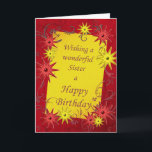 Birthday card for a sister<br><div class="desc">A sparkling bright birthday card with red and yellow stars. A lively card for the young at heart. A lovely birthday card for a sister. See all ages and relationships in my store: http://www.zazzle.com/eggznbeenz</div>