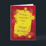 Birthday card for a sister<br><div class="desc">A sparkling bright birthday card with red and yellow stars. A lively card for the young at heart. A lovely birthday card for a sister. See all ages and relationships in my store: http://www.zazzle.com/eggznbeenz</div>