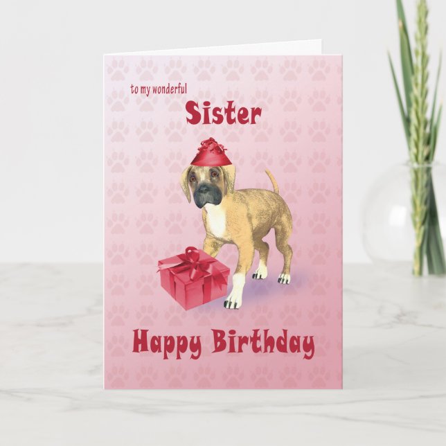 Birthday card for a sister with a puppy (Front)