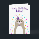 Birthday Card for  Bubbie<br><div class="desc">Birthday Card for Bubbie. If you call your grandmother Bubbie instead of Grandma, this birthday card is perfect for her. (Bubbie means grandmother in Yiddish.) Your bubbie will love this birthday card's cute, modern, colorful, Scandinavian-style design that features a brown and gray teddy bear cub with a purple party hat...</div>