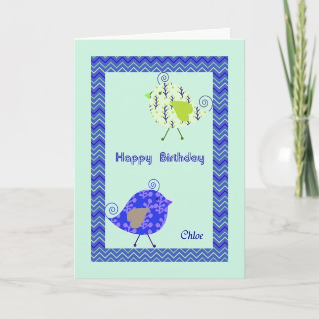 Birthday Card for Chloe, Designer Birds (Front)