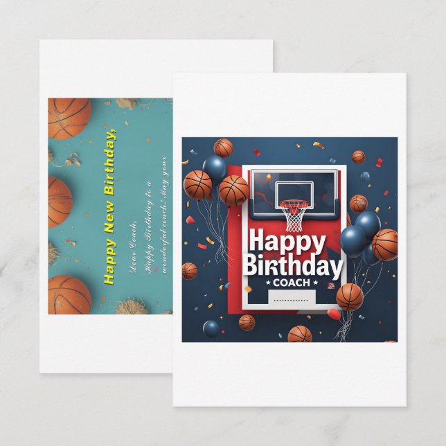 Birthday card for coach (Basketball Background) (Front/Back)