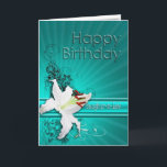 Birthday card for daughter-in-Law, with a lily<br><div class="desc">A pure white lily on a background of delicate scroll work. A gorgeous card for any lady.</div>