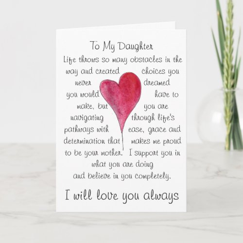 Birthday card for daughter with heart and words