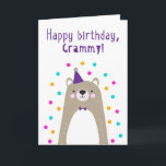Birthday Card for  Grammy<br><div class="desc">Birthday Card for Grammy. If you call your grandmother Grammy instead of Grandma, this birthday card is perfect for her. Your grammy will love this birthday card's cute, modern, colorful, Scandinavian-style design that features a brown and gray teddy bear cub with a purple party hat and bowtie and pink, yellow,...</div>
