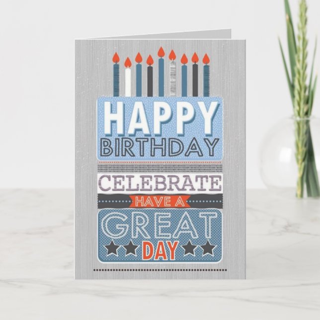 Birthday Card For Him - Cake and Candles (Front)