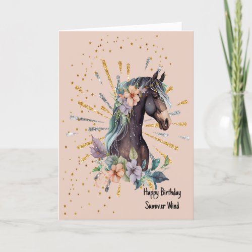 Birthday Card for Illustrated Dark Brown Horse