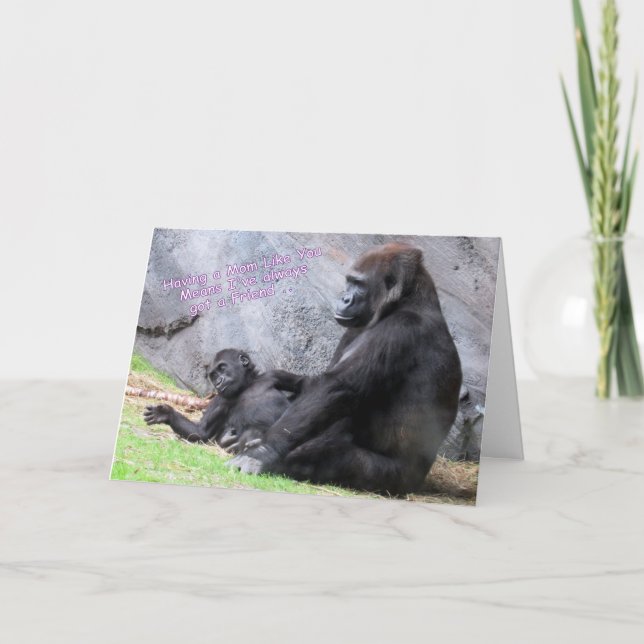 Birthday Card for Mom  ---  Mommy and Baby Gorilla (Front)
