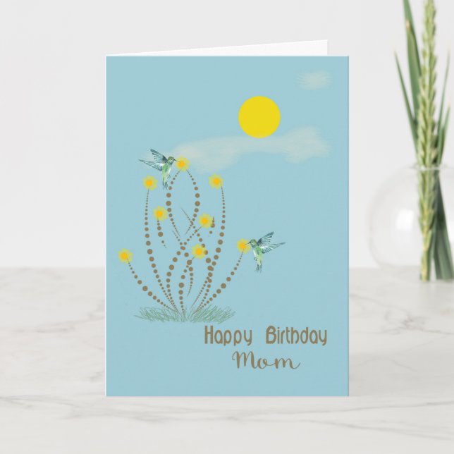 Birthday Card for Mom with Hummingbirds & Flowers (Front)