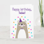 Birthday Card for  Saba<br><div class="desc">Birthday Card for Saba. If you call your grandfather Saba instead of Grandpa, this birthday card is perfect for him. (Saba means grandfather in Hebrew.) Your saba will love this birthday card's cute, modern, colorful, Scandinavian-style design that features a brown and gray teddy bear cub with a purple party hat...</div>